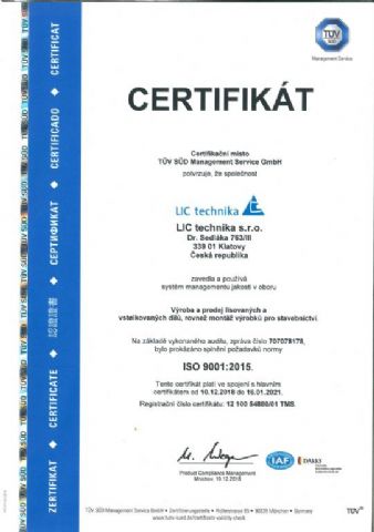 Certifikát ISO 9001 2015